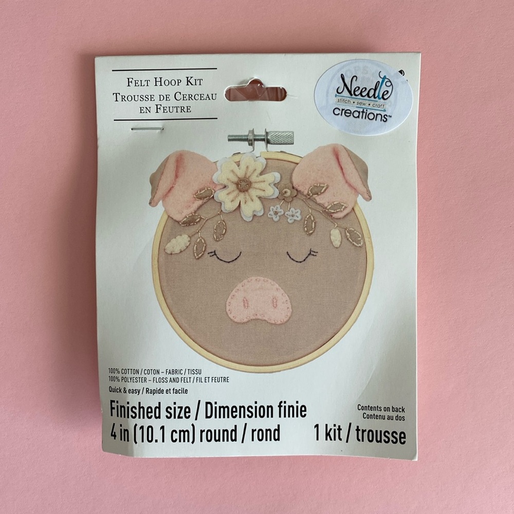 3 for $25 - Felt Pig with Flower Crown Hoop Kit